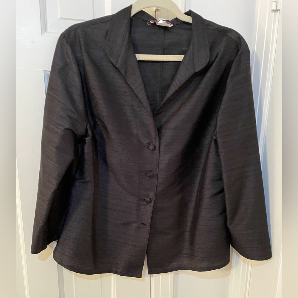 Black raw silk blouse